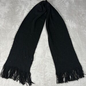 Black Knit Fringe Scarf Long Winter Wrap One Size